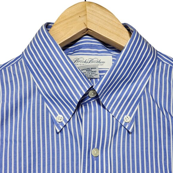 Brooks Brothers Mens Non-Iron Blue & White Striped Original‎ Polo Shirt 16.5" - Picture 1 of 7